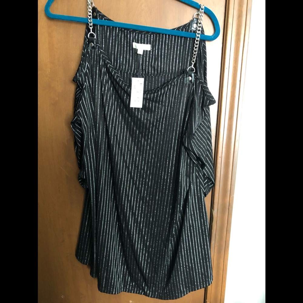 Plus size metallic black& silver cold shoulder top
